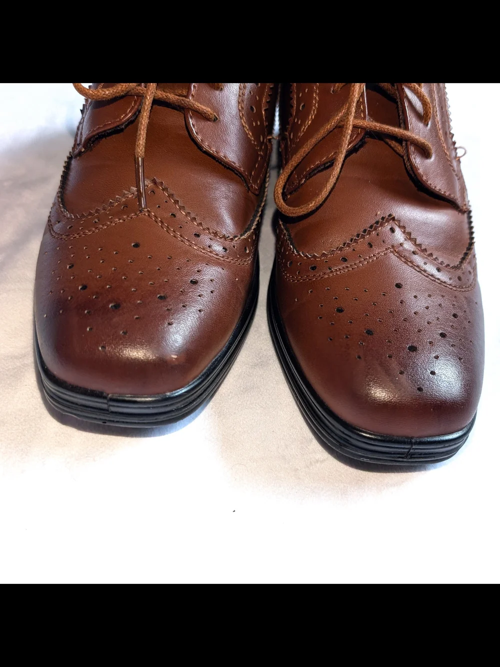 Deer Stags Ace Boys Size 1W Wingtip Oxford Laces Shoes Brown Dress Casual